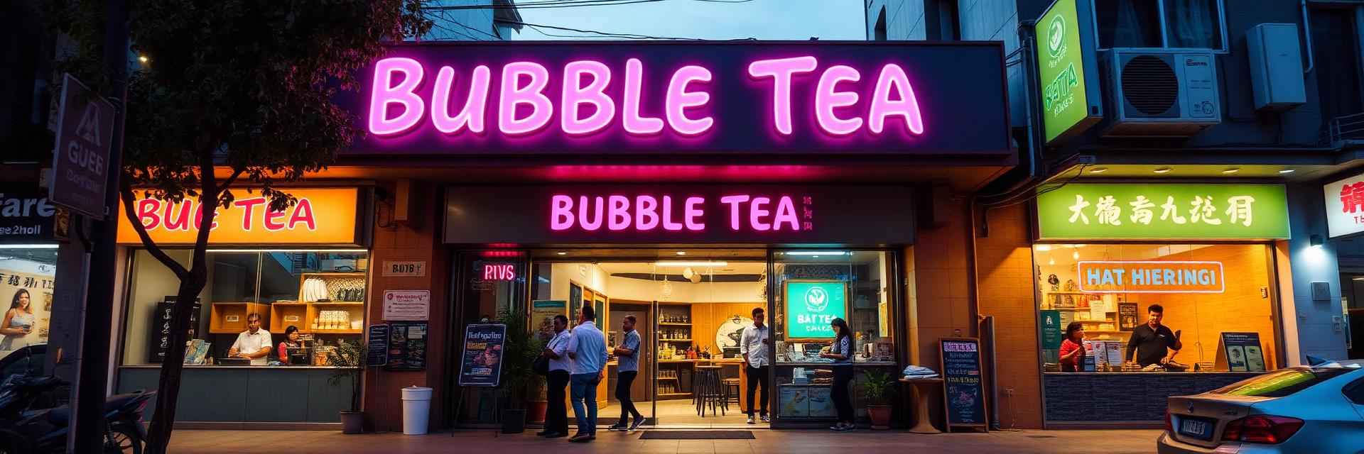 CHAPOINT bubble tea storefront at dusk