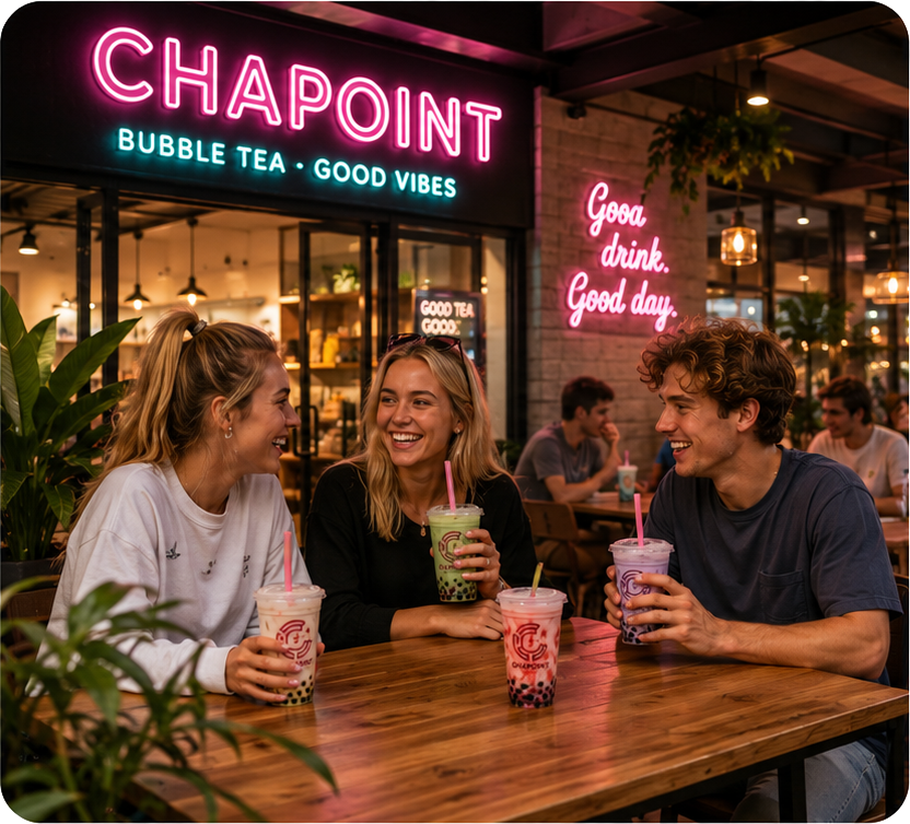 CHAPOINT cafe interior in neon pink