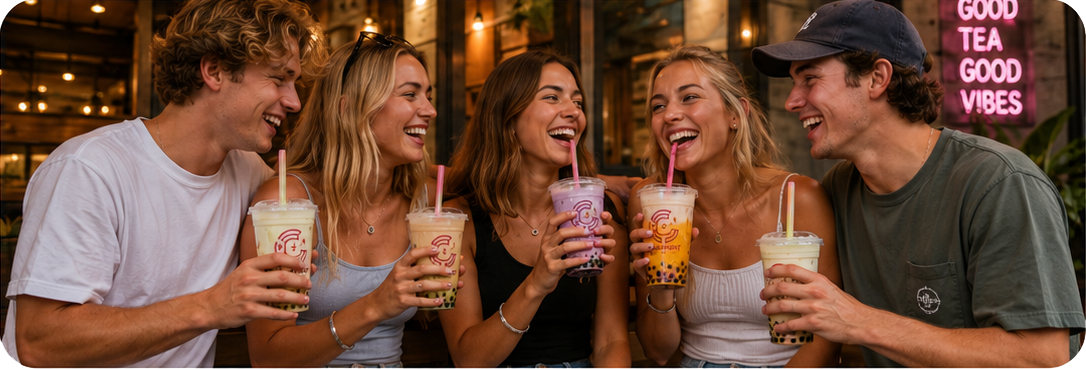Friends cheering with bubble teas
